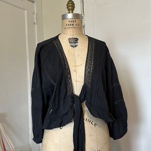 American Eagle Black Boho Tie Top, Blouse size L large